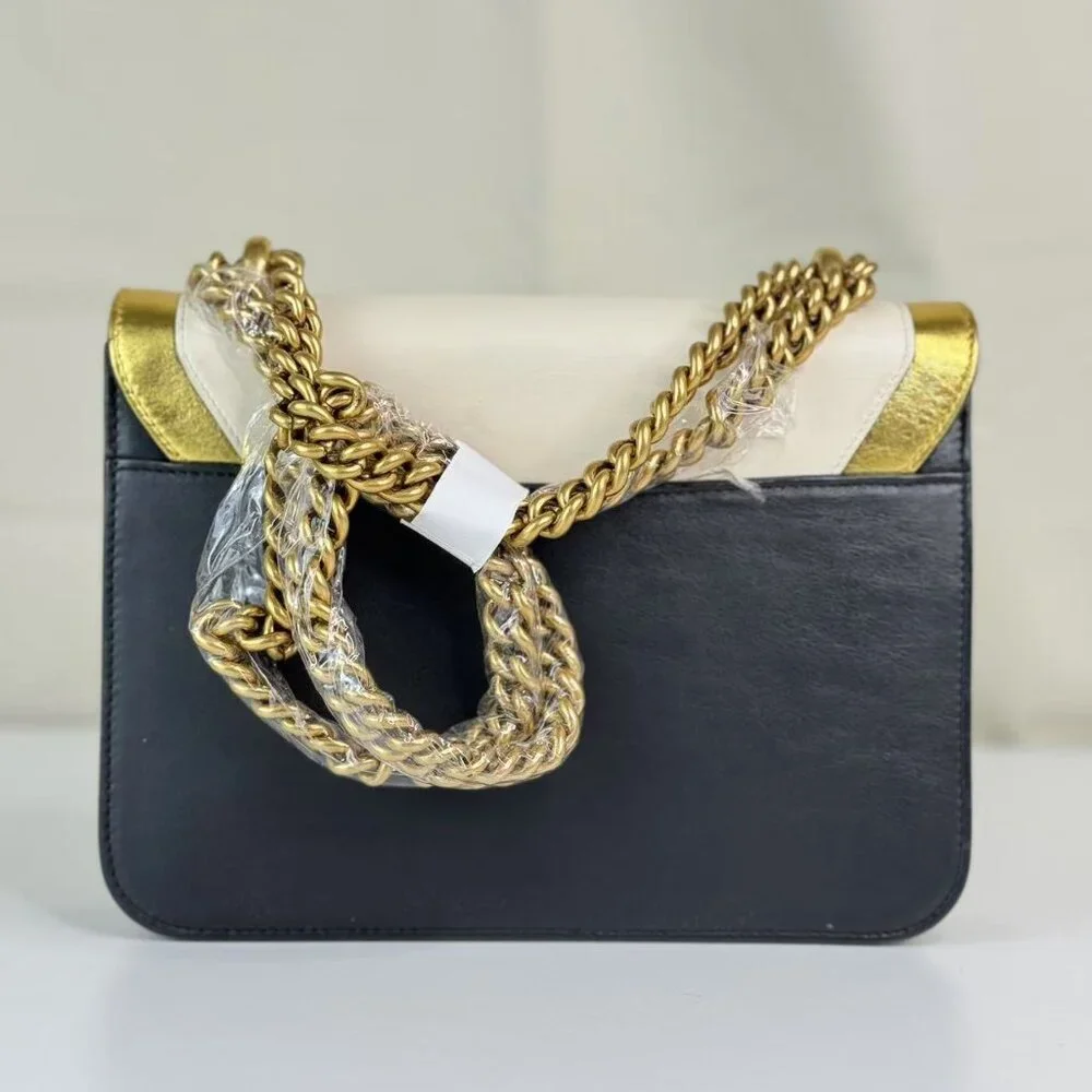 Gucci Black Leather Pearly Peony Chain Shoulder Bag